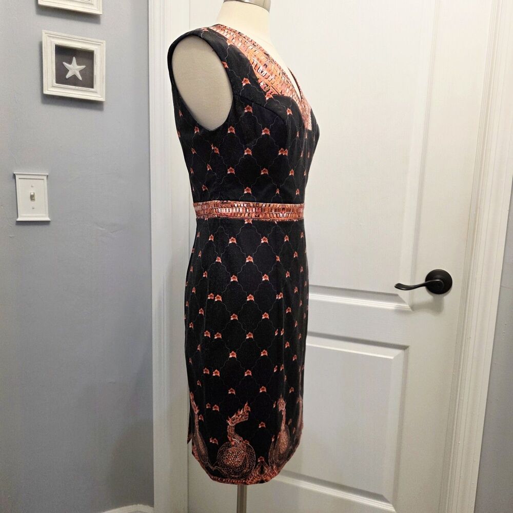 Mackenzie Mode Lined Dress Asian Dragons Print Floral Sheath Sleeveless Womens 8 - Picture 3 of 9